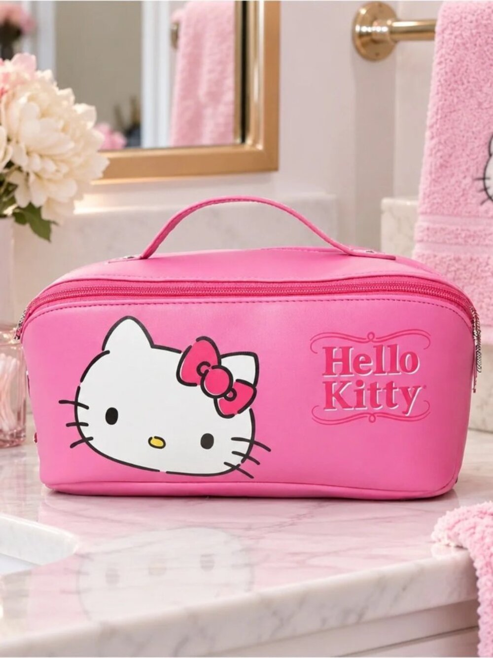 Hello Kitty Pink Large Cosmetic Train Case Makeup Travel Organizer